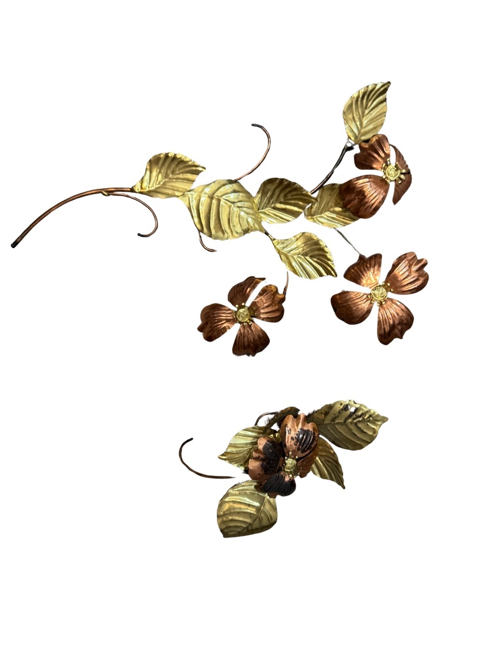 Vintage Home Interiors Metal Floral Wall Art - Gold & Copper Flower Branches 2